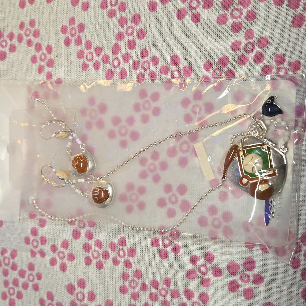 Baseball Themed Earrings And Necklace Set